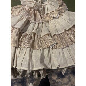 Shimmering Layered Ruffle treeskirt With Metallic Accents & Tie Closure Cream &